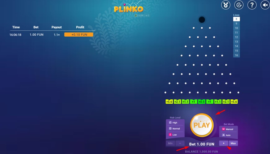 Παίξτε το παιχνίδι Plinko - Online Καζίνο